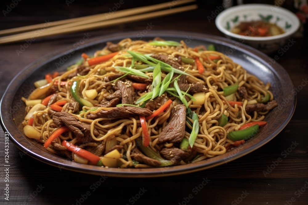 Homemade Beef Lo Mein Noodles with Asian Flavors: Delicious Dinner Bowl with Beef, Carrots, Cabbage, and Chinese-style Seasoning Homemade Beef Lo Mein Noodles with Asian Flavors: Delicious Dinner Bowl with Beef, Carrots, Cabbage, and Chinese-style Seasoning