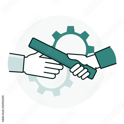 Baton Handover Icon, Teamwork and Collaboration Symbol for Task Delegation. Editable stroke and colors.