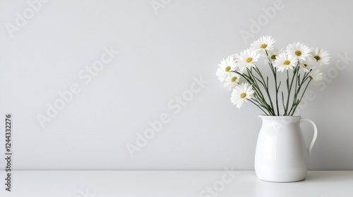 Wallpaper Mural White daisies in pitcher, minimalist interior, calm background, home decor Torontodigital.ca