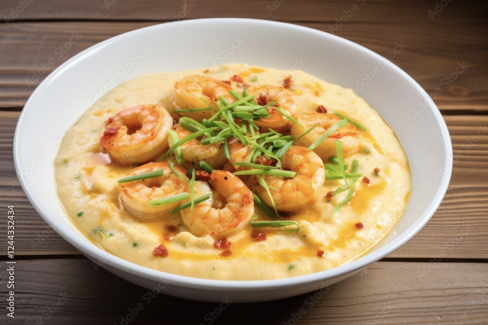 Homemade Shrimp and Grits Cooked to Perfection, Served in a Creamy Cajun Butter Sauce with Corn and Cheddar Cheese - Close-up of a Delicious Bowl of Shrimp and Grits Dish Homemade Shrimp and Grits Cooked to Perfection, Served in a Creamy Cajun Butter Sauce with Corn and Cheddar Cheese - Close-up of a Delicious Bowl of Shrimp and Grits Dish