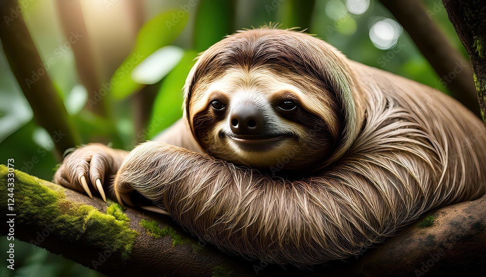 Majestic Sloth Lounging High in the Tropical Rainforest Canopy, Basking in the Rich Greens and Vibrant Wildlife of a Lush Amazonian Paradise Majestic Sloth Lounging High in the Tropical Rainforest Canopy, Basking in the Rich Greens and Vibrant Wildlife of a Lush Amazonian Paradise