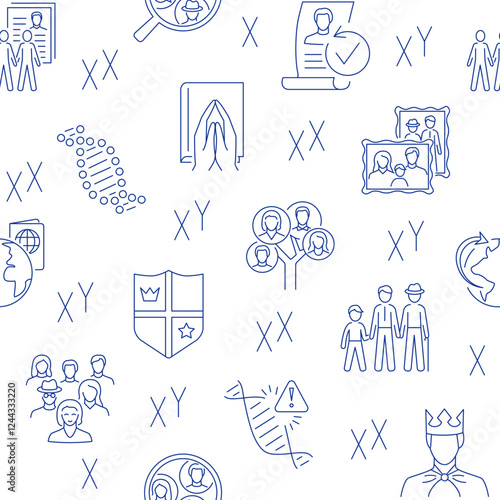 Family tree genealogy seamless pattern in line style. Vector illustration.