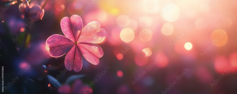 Fototapeta premium A pink flower with vibrant bokeh lights in background.