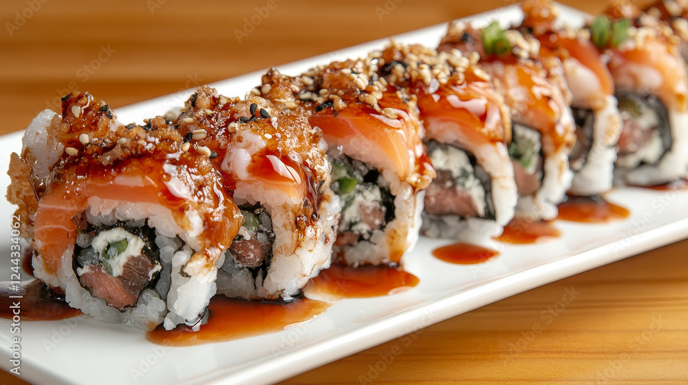 Japanese sushi bar menu, premium Asian food maki and rolls from chef. Vector sushi set of salmon tempura or unagi and gunkan or hosomaki seafood sushi in chopsticks with Japan flag Japanese sushi bar menu, premium Asian food maki and rolls from chef. Vector sushi set of salmon tempura or unagi and gunkan or hosomaki seafood sushi in chopsticks with Japan flag