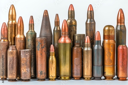 military artillery shells from the second world war isolated with a white background