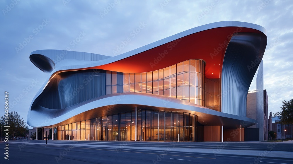 Fototapeta premium Modern Architectural Design of Curved Building with Glass Facade