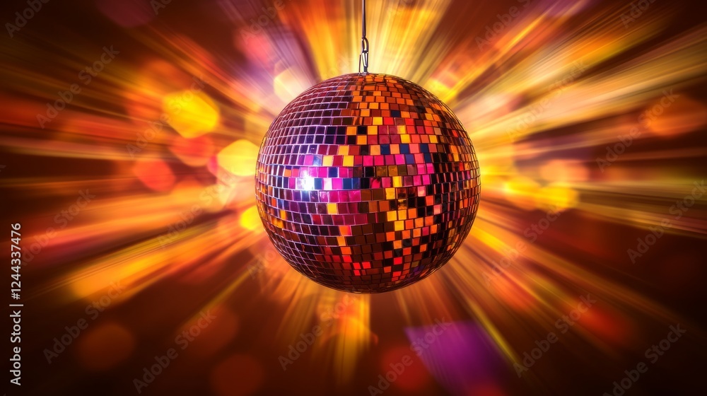 Obraz premium Vibrant Disco Ball with Colorful Lights and Radiant Background