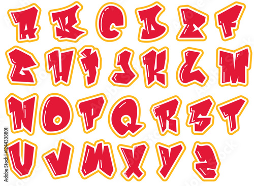 Alphabet - Single letters - graffiti style vector kit - gold and red color, street art - graffiti lettering typography - art illustration - multicolor - writen	

