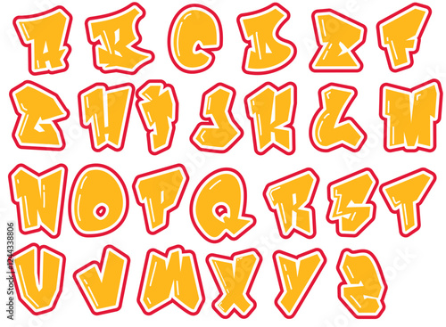 Alphabet - Single letters - graffiti style vector kit - gold and red color, street art - graffiti lettering typography - art illustration - multicolor - writen	

