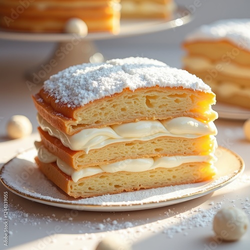 Kremówka Cream Pastry Layers Cake, Polish Restaurant Sweet Dessert Menu Photography photo