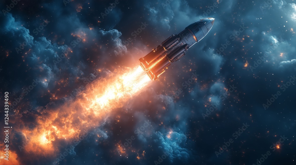 Obraz premium Spacecraft ignites and launches into space