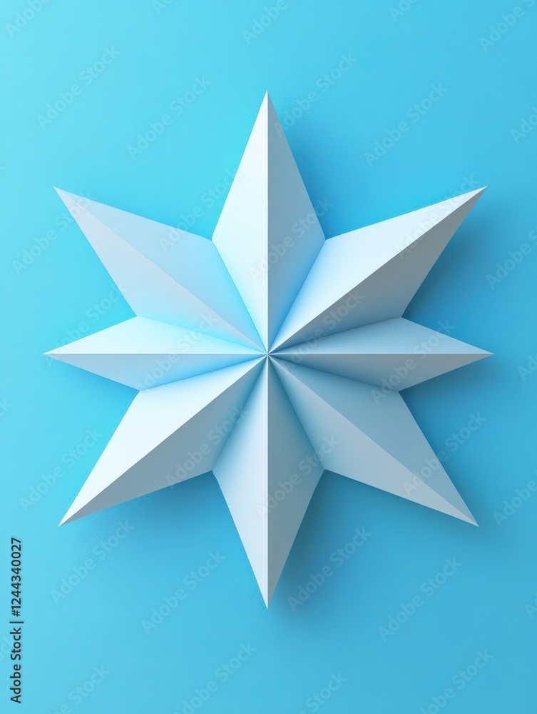 Light Blue Paper Star Shape on a Blue Background Abstract Geometric Design Light Blue Paper Star Shape on a Blue Background Abstract Geometric Design