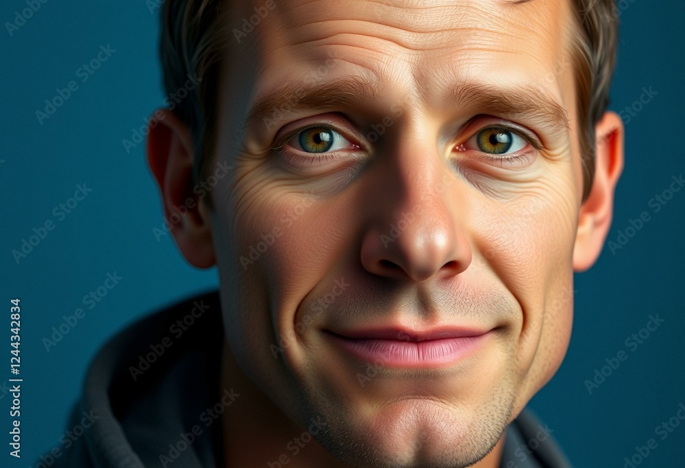 Fototapeta premium Male portrait with prominent nose, gentle expression, and gradient blue background