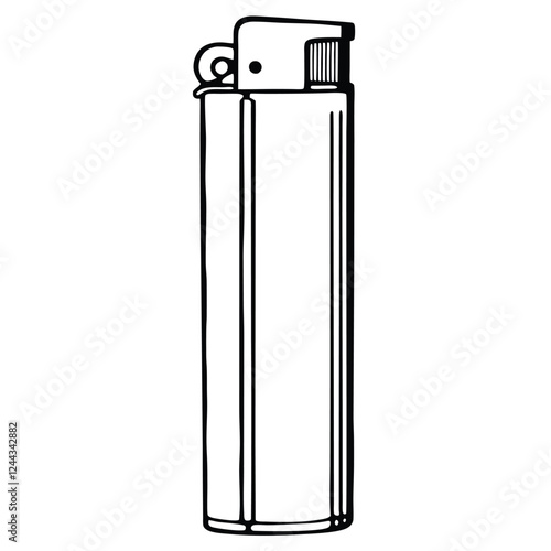 black and white line art of a transparent disposable lighter,  
