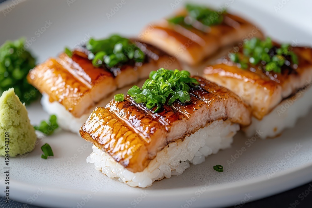 Savoring sushi grilled eel delicacy japanese cuisine gourmet dish culinary scene close-up food experience Savoring sushi grilled eel delicacy japanese cuisine gourmet dish culinary scene close-up food experience