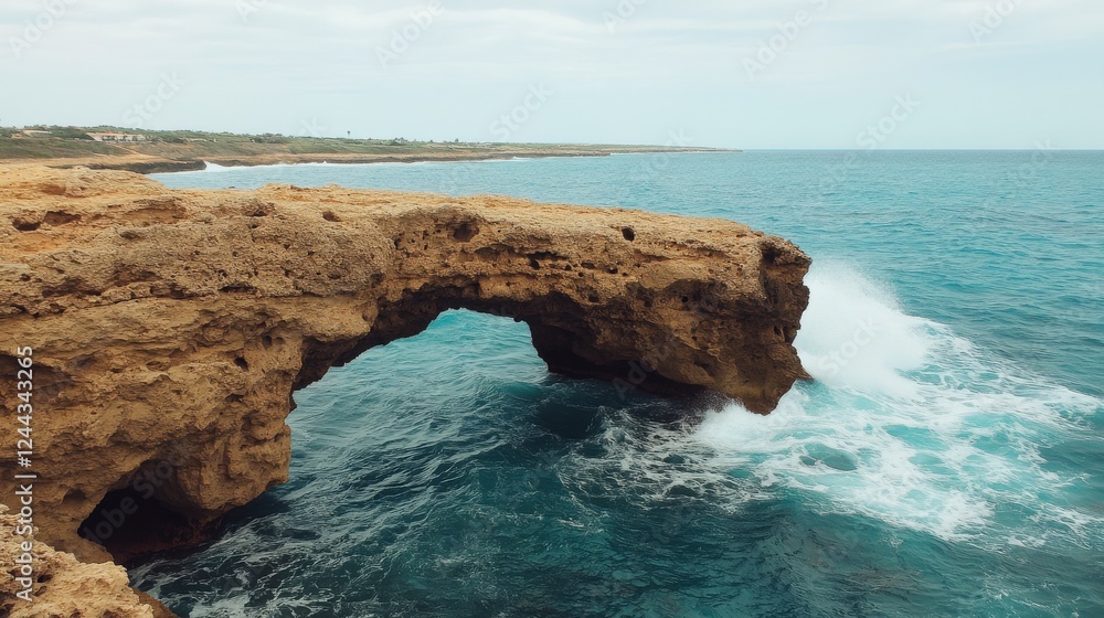 Obraz premium Coastal Arch Under Dramatic Ocean Waves: A Stunning Seascape