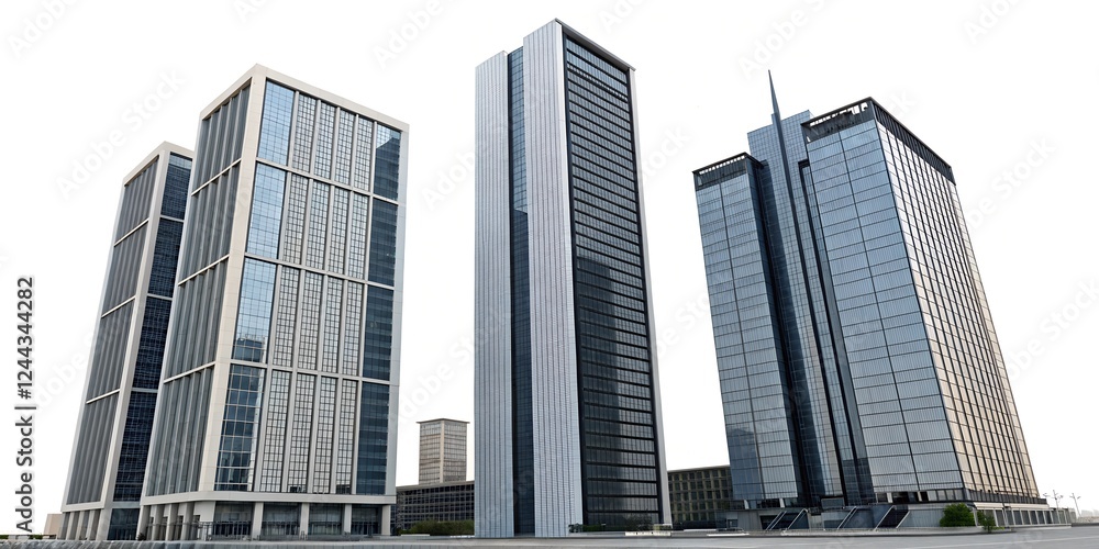 Obraz premium Set of tall modern office building isolated on transparent background or white background.