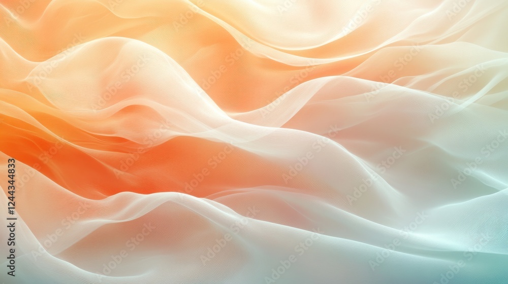 Fototapeta premium Soft pastel abstract background with gentle flowing waves in peach and light teal tones, ideal for calming visual aesthetics or soft-themed design project