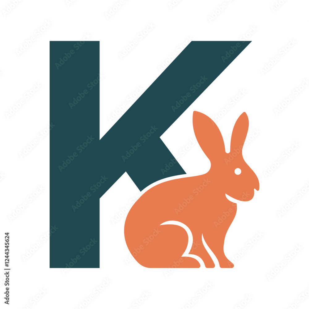 Naklejka premium Initial Rabbit Logo Combine With Letter K Vector Template