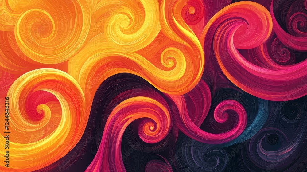 Fiery spiral pattern with vivid warm hues of red yellow and orange. The vibrant swirls convey energy and motion, making it suitable for bold and expressive design project Fiery spiral pattern with vivid warm hues of red yellow and orange. The vibrant swirls convey energy and motion, making it suitable for bold and expressive design project