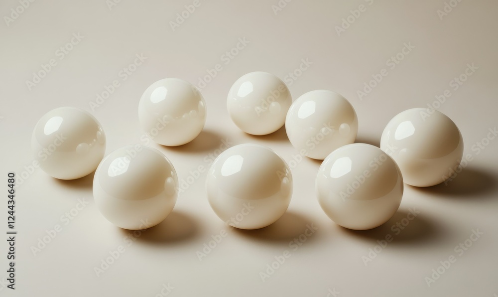 Minimalistic composition of smooth white spheres placed in a precise geometric pattern on a neutral background. Minimalistic composition of smooth white spheres placed in a precise geometric pattern on a neutral background.