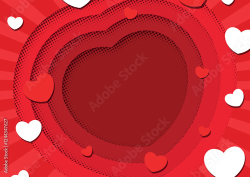 Red background with hearts and copy space for you text. Template decoration for Valentine's day, wedding, invitation,  greeting card, print, invitation, web page