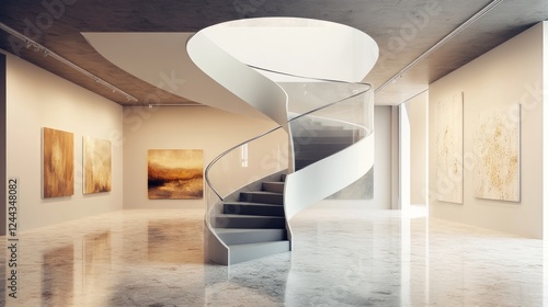 Modern Spiral Staircase in Elegant Art Gallery Interior Design photo