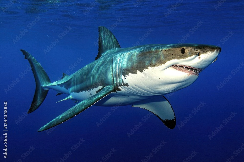 Great white shark underwater, powerful predator. Great white shark underwater, powerful predator.