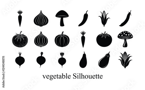 Collection of vegetable silhouettes on white background