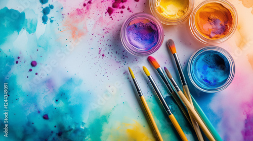 Creative Flat Lay of Organized Stationery Supplies with Notebooks, Pens, and Highlighters on Neutral Background photo