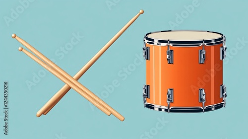 Orange Drum Captured Alongside Wooden Drumsticks for Musical Instrument Enthusiasts photo