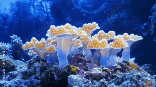 Bleaching Pocillopora coral bleached on a flat reef. photo