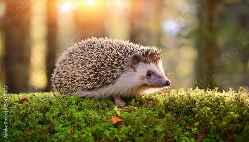 Enchanting Hedgehog in a Mossy Woodland Haven A Captivating Moment of Wildlife Amidst Natures Greenscape, Showcasing the Grace and Quirks of the Elegant Erinaceidae. photo