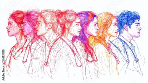 Seven Medical Professionals Standing in Profile