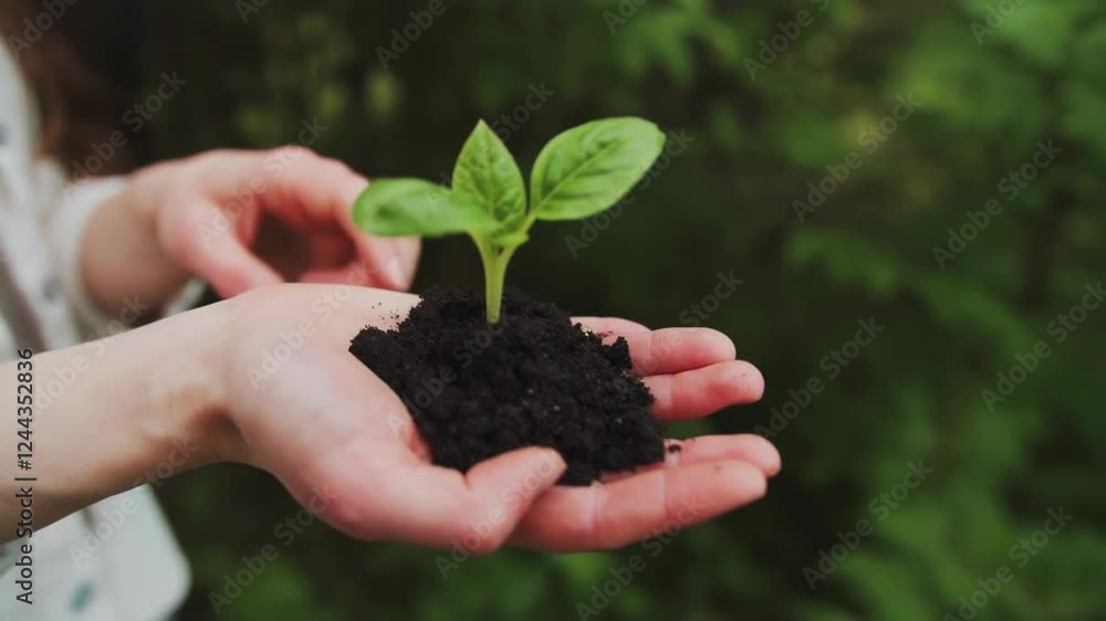 Farmer holding young plant in hands Farmer holding young plant in hands