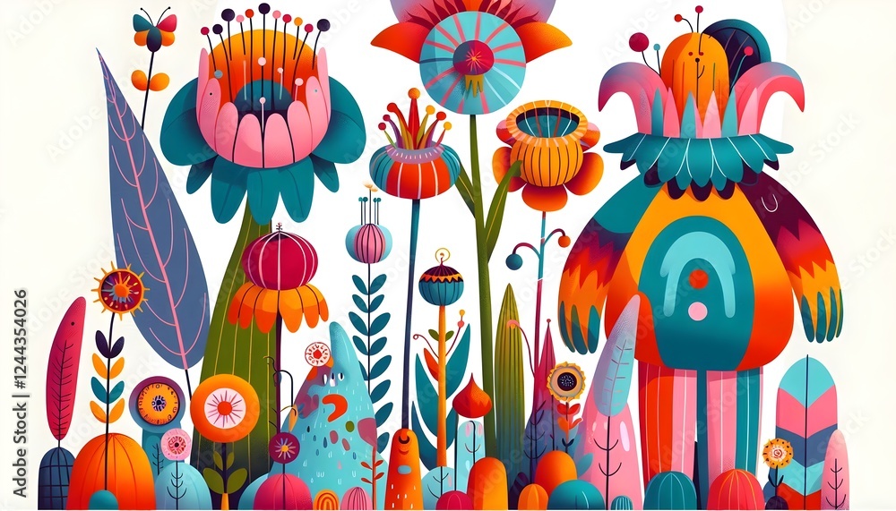 Fototapeta premium Jardines Encantados: Criaturas y Flores Mágicas