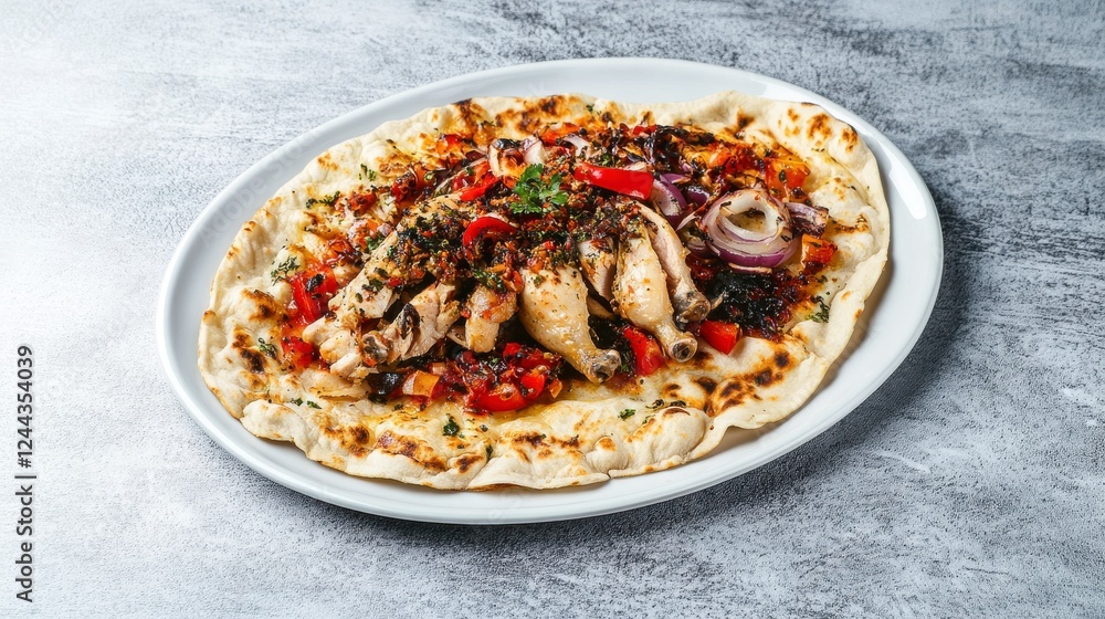 Grilled Chicken with Vegetables on a Delicious Flatbread - A Flavorful Mediterranean Delight Grilled Chicken with Vegetables on a Delicious Flatbread - A Flavorful Mediterranean Delight
