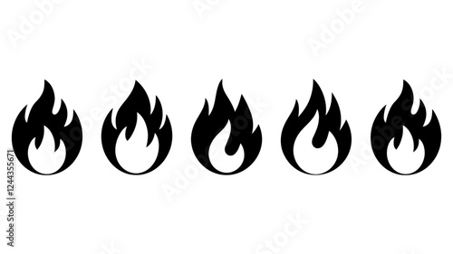 Fire Flame Icons Set - Burning Symbol, Heat, Energy, Wildfire, Hot, Blazing, Inferno, Bonfire, Gas, Heatwave Vector