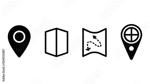 Location and Navigation Icons Set - Map Marker, GPS Pin, Direction, Travel Route, Wayfinding, Destination, Pathfinding Vector
