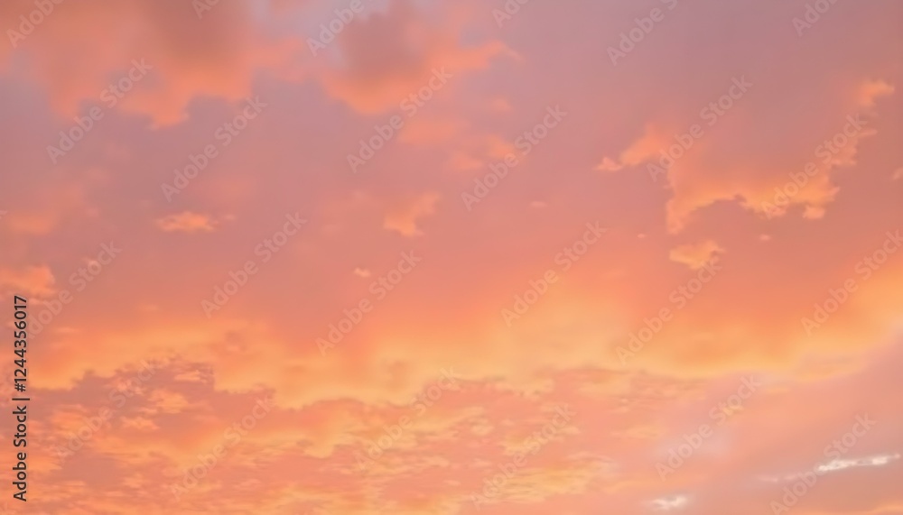 Obraz premium Un cielo lleno de nubes en varios tonos de naranja y rosa, creando una atmósfera cálida y vibrante. Las nubes tienen una apariencia suave y texturizada