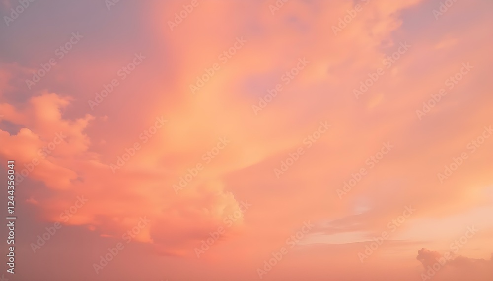 Obraz premium Un cielo lleno de nubes en varios tonos de naranja y rosa, creando una atmósfera cálida y vibrante. Las nubes tienen una apariencia suave y texturizada