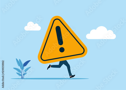 Funny funky guy exclamation attention sign instead of body. Investigate and Incident management, root cause analysis or solving problem, identify risk or critical failure concept. Vector illustration