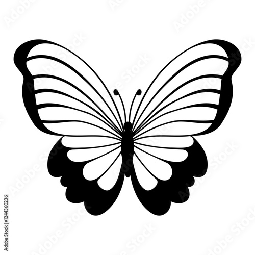 Silhouette of butterfly vector illustration isolated on white background. Insects outline, tattoo, coloring, logo, icon.