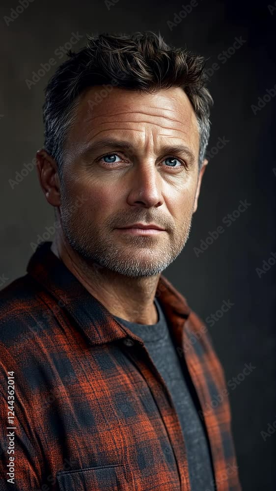 Man with medium-length hair and a serious expression poses against a simple background, capturing attention effortlessly in the indoor setting Man with medium-length hair and a serious expression poses against a simple background, capturing attention effortlessly in the indoor setting
