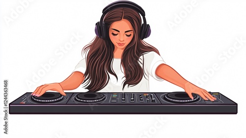 Female DJ Vector Image: Cute DJ Woman Stock Illustration