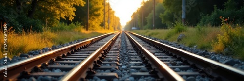 Two railway tracks converging at a points switch, junction, technology