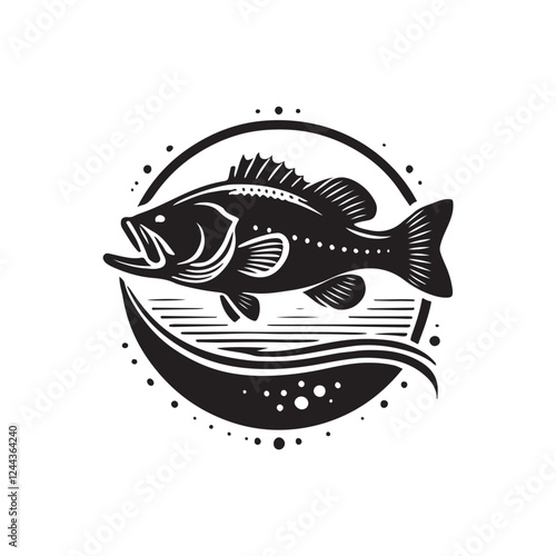 Black Color Bass silhouette design Vector Illustration, Solid White Background (2).eps