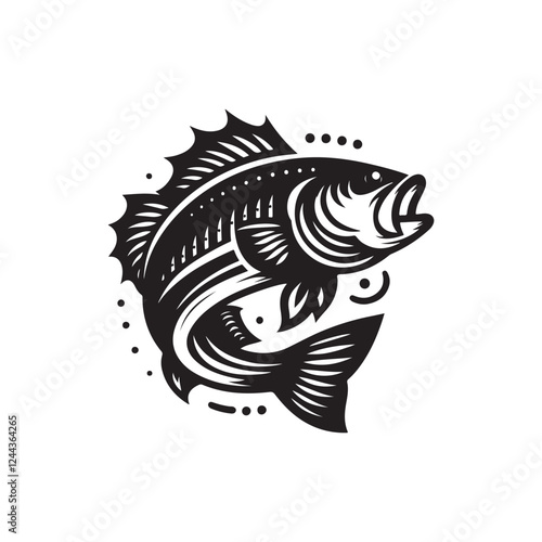 Black Color Bass silhouette design Vector Illustration, Solid White Background (1).eps
