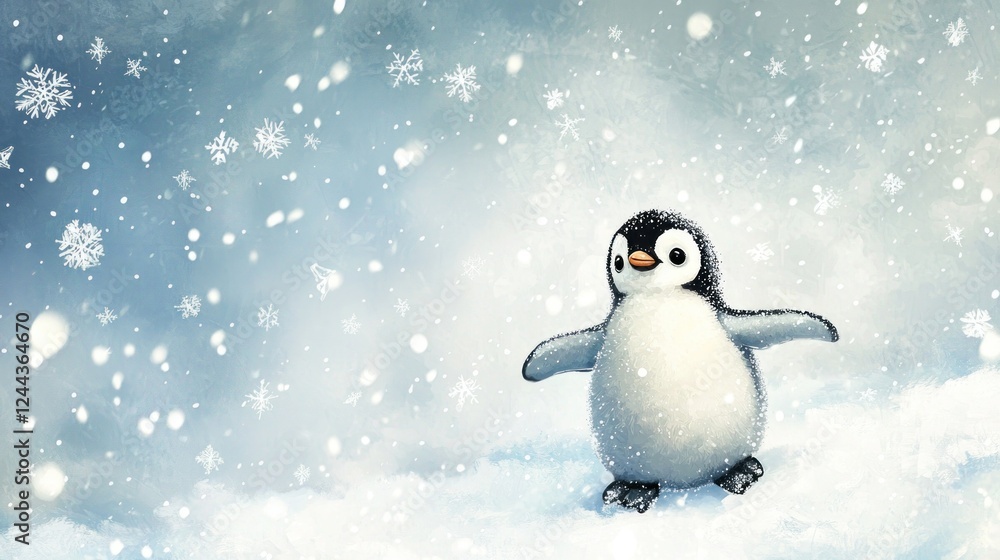 Fototapeta premium A Little Penguin's Winter Wonderland Adventure