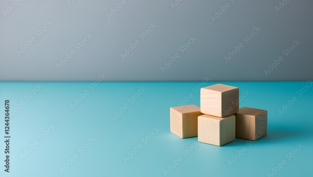Obraz premium wooden cubes arranged on gradient gray to turquoise background for modern design concepts
